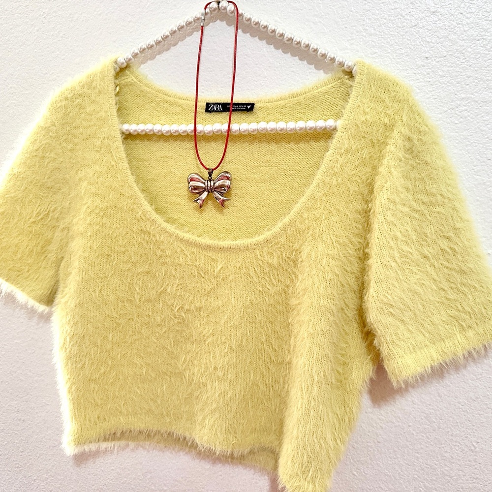 Zara Fuzzy Scoop Neck Cropped Sweater
